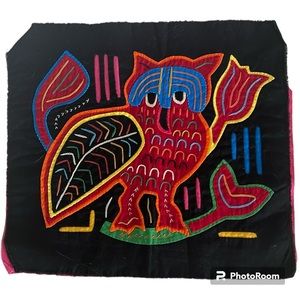 Vintage Mola Hand Made in Panama Colorful Owl
